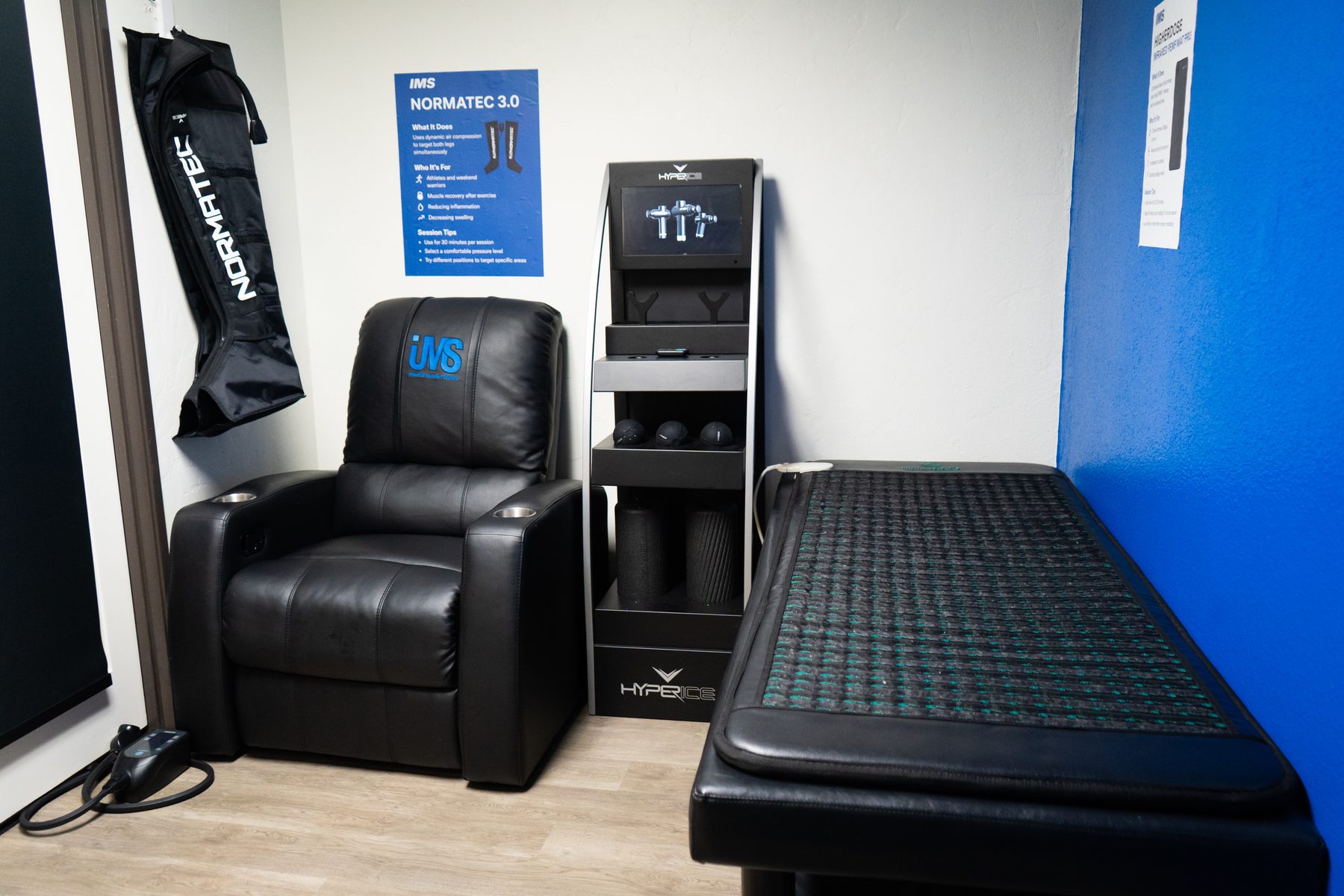 The IMS Recovery Room — Normatec compression, Hyperice tools, and Higher Dose infrared PEMF mat